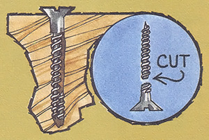 If you have a screw that's too small for the hole it has to fill, wedge the end of a screw into the whole first.